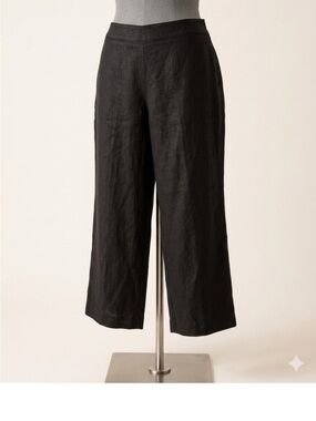 Eileen Fisher Black Linen Wide Leg Capris Pants Size XL